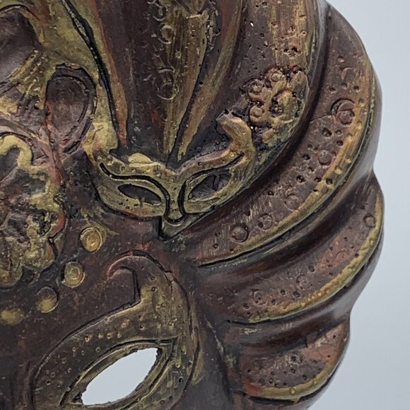 Vintage Mardi Gras Theatrical Face Mask on Stand Copper Brass ‘Antique’ Finish - Picture 13 of 15